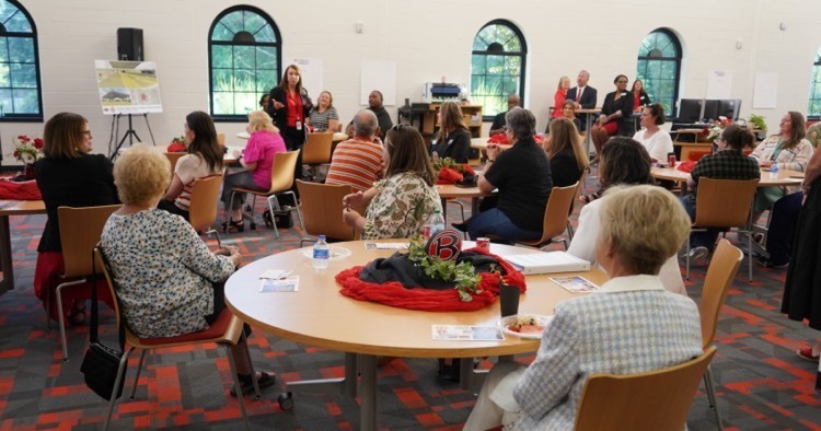 superintendent Jessica Ainsworth addresses Bowdon stakeholders at a meeting at Bowdon high school