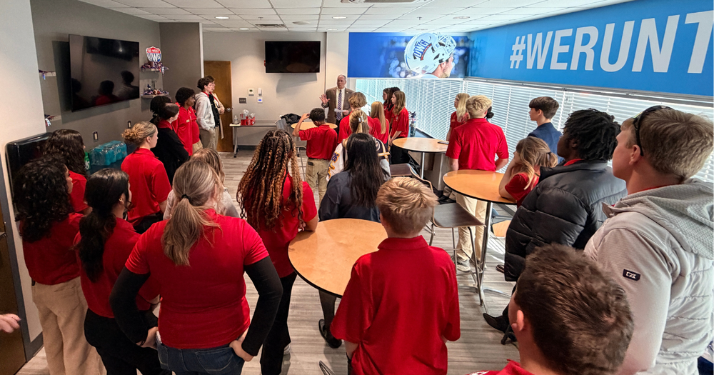 Student Ambassadors in the presidential box at UWG stadium during a visit there November 12.