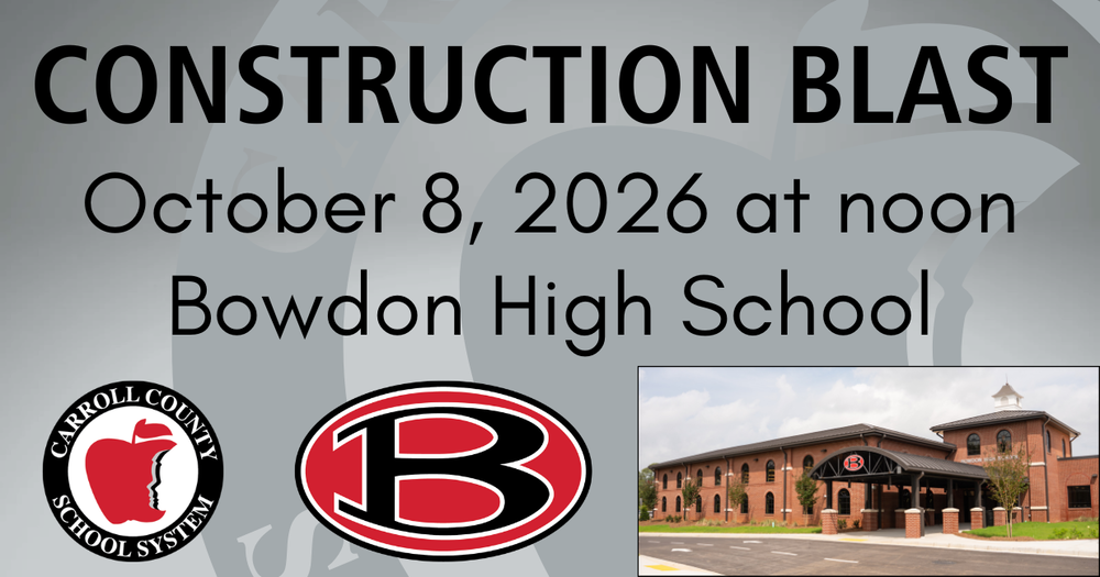 text reads construction blast october 8, 2026 at noon bowdon high school