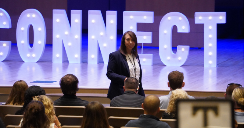 superintendent dr. jessica ainsworth speaks to new teachers