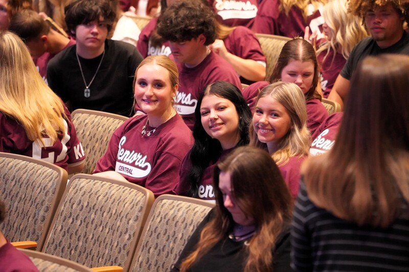 a crowd of high school seniors at the performing arts center