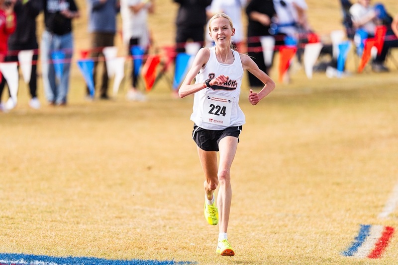 Bowdon High School junior runner Averi Lowen in the back to back to back girls cross country state champion