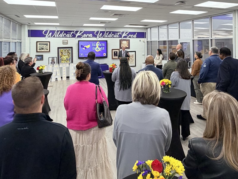 Superintendent scott cowart addresses the gathering