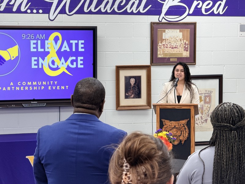 student Jennifer Colotl Lemus addresses the gathering