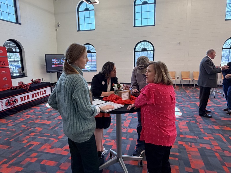 Bowdon community partners gather at the BHS media center for a partnership celebration