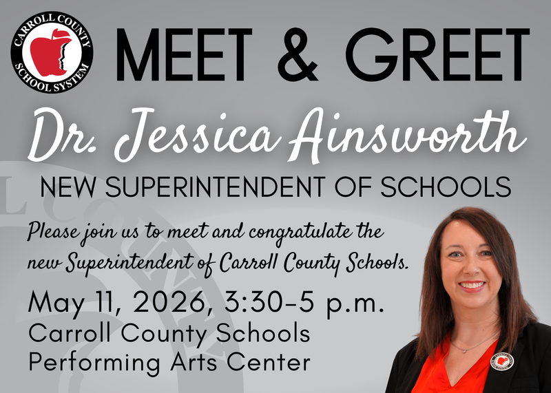 meet & greet for Dr. Jessica Ainsworth May 11, 2026 , 3:30-5 p.m. Carroll county performing arts center