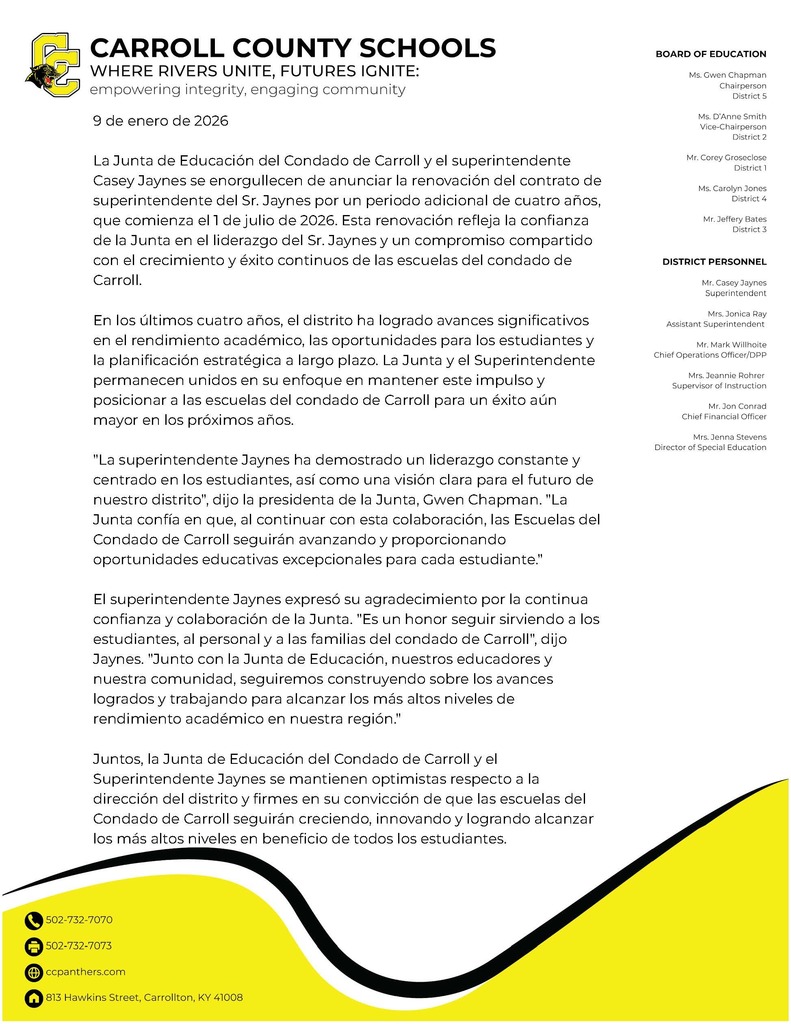 Superintendent contract renewal announcement