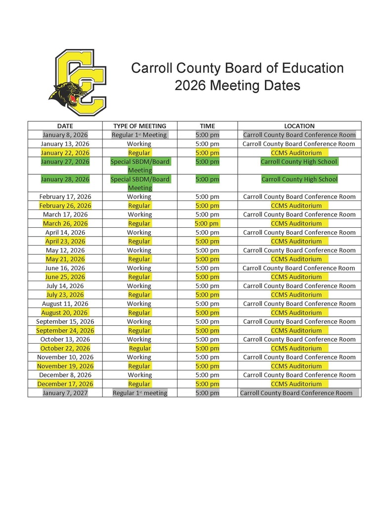 Board of Education calendar
