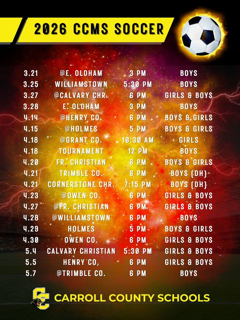 middle school soccer schedule