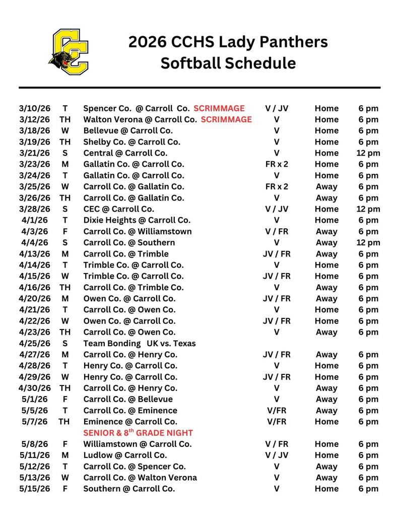 softball schedule