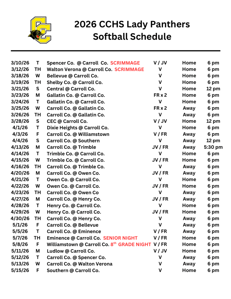 softball schedule
