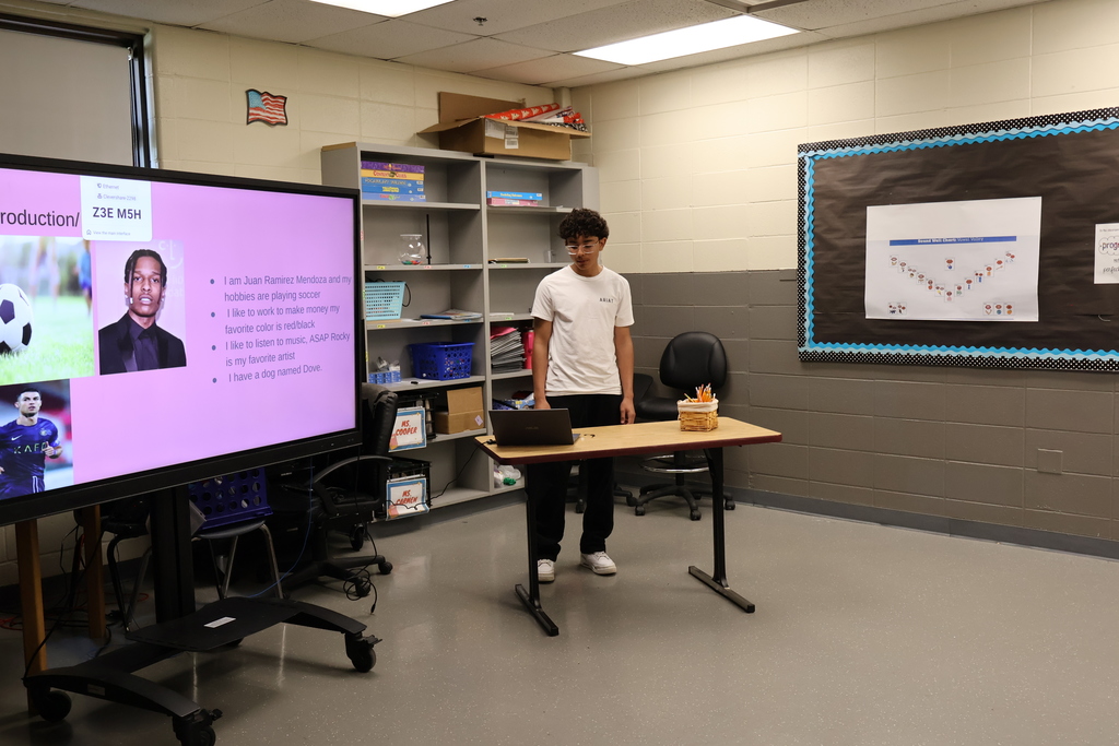 student giving presentation