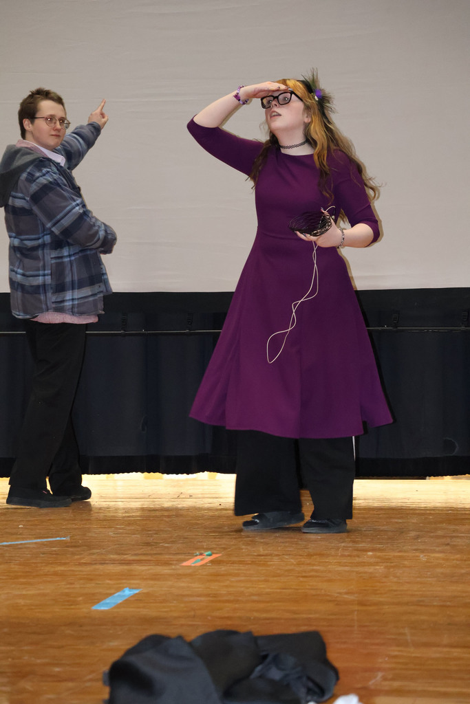 students rehearsing for play