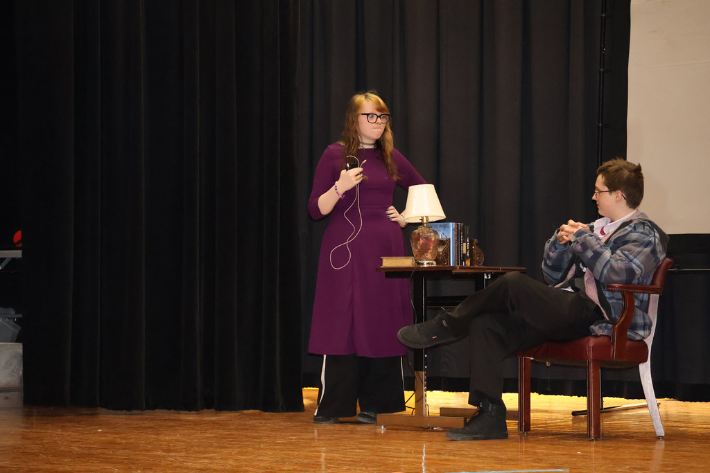 students rehearsing for play