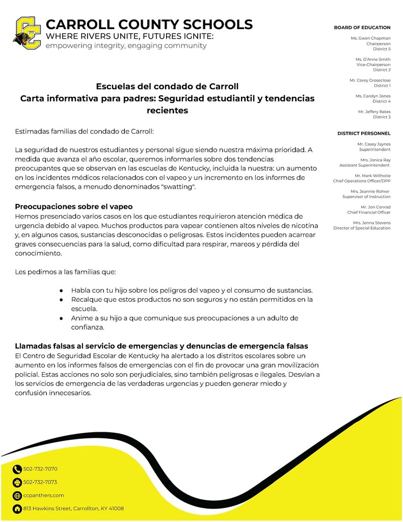 Parent letter Spanish page 1