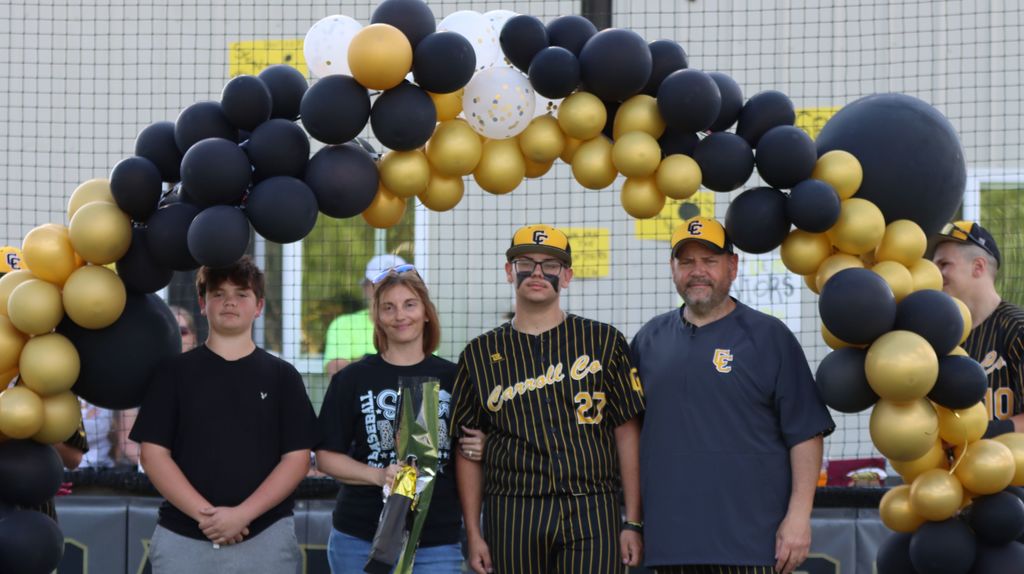 senior baseball player and family