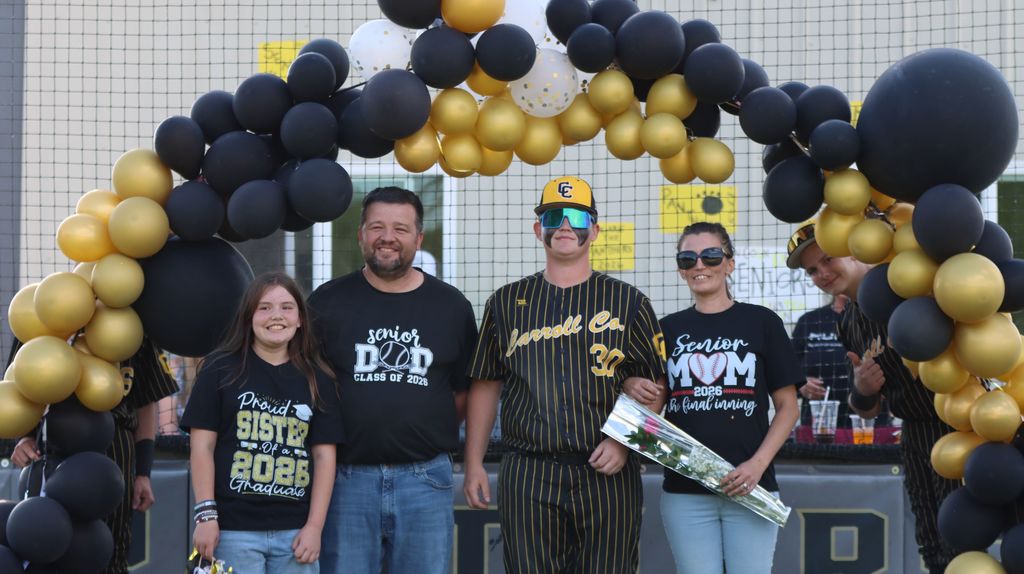 senior baseball player and family