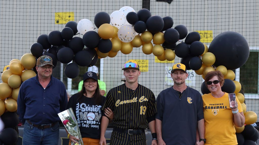 senior baseball player and family