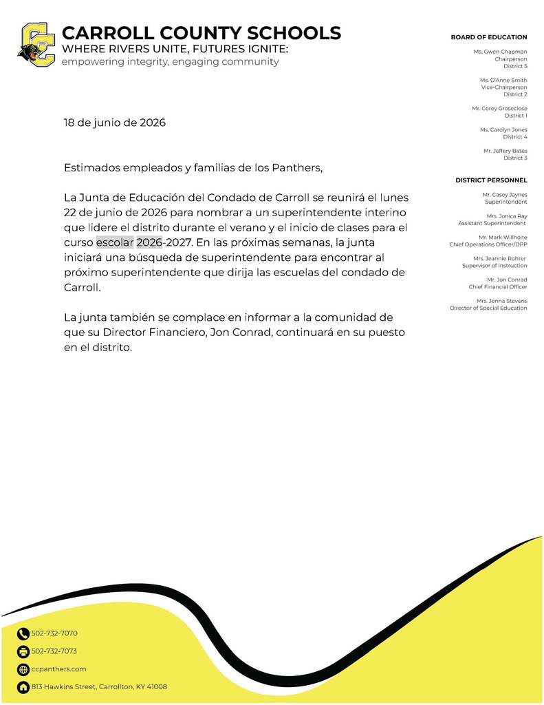 Board letter Spanish version