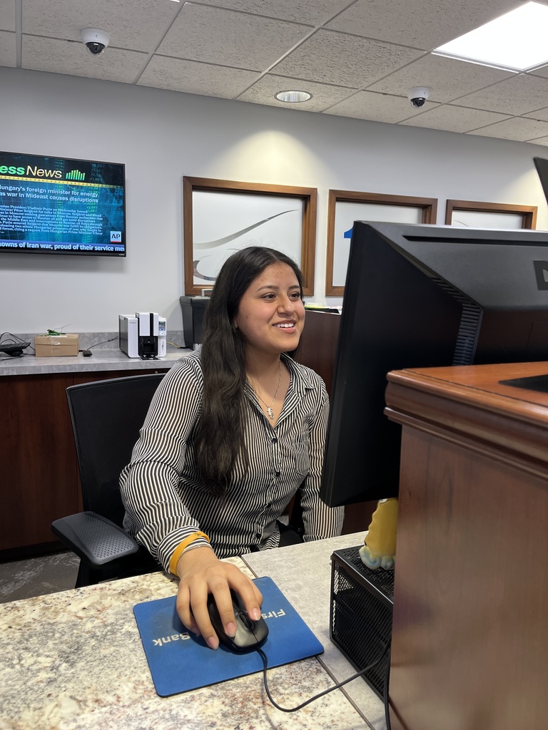 Student working at bank