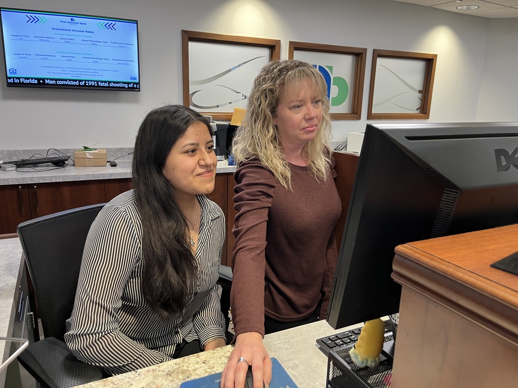Student working at bank