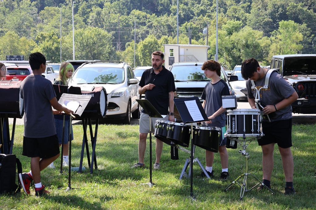 students playing drums during band camp