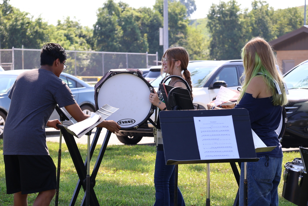students playing drums during band camp