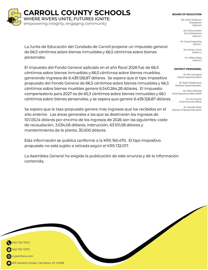 Tax rate notice Spanish version
