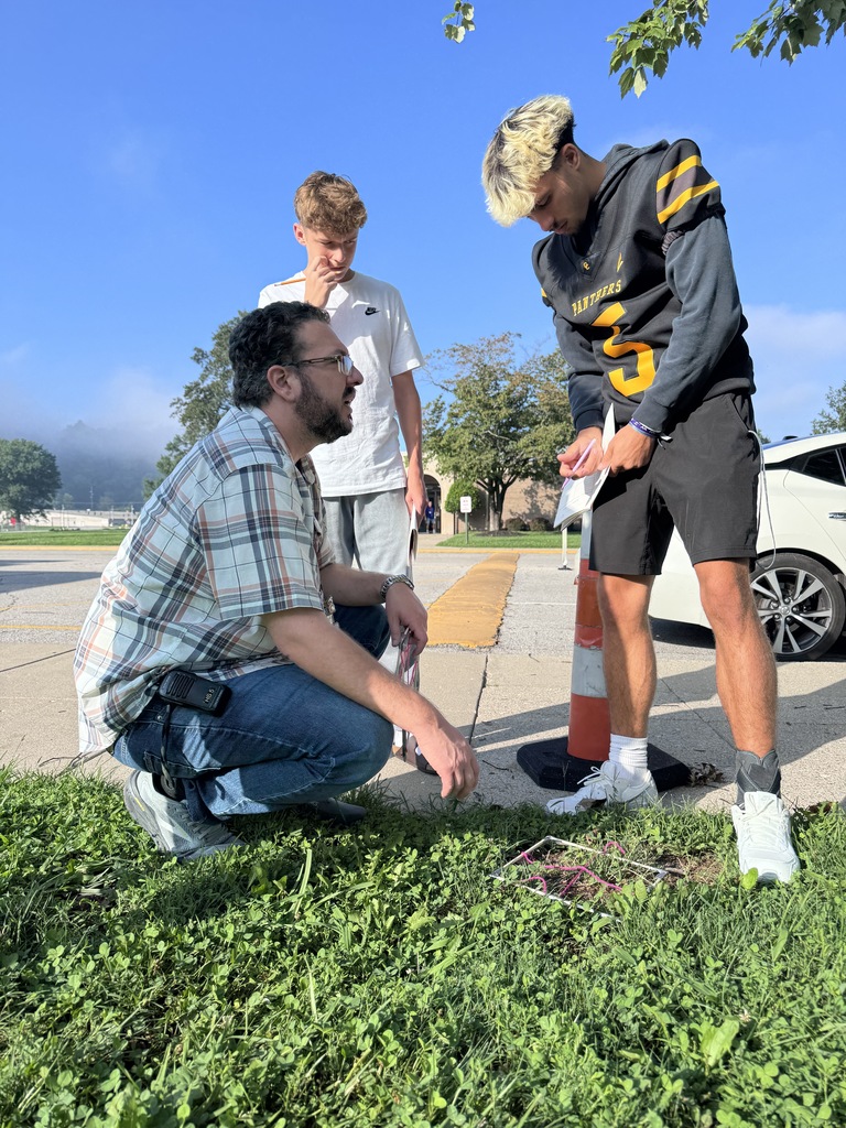 Students studying grass