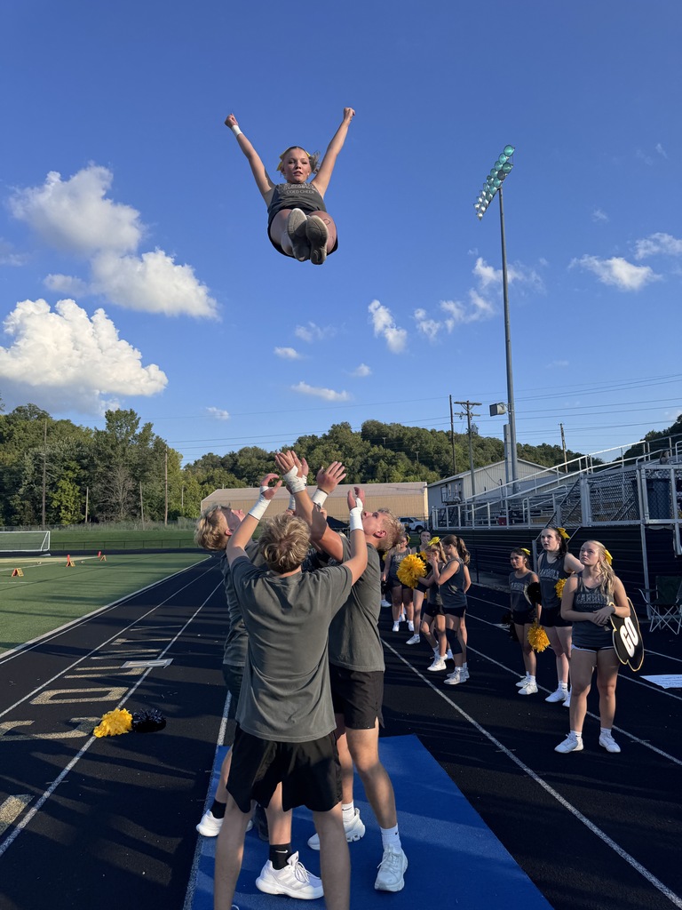 Cheerleaders preparing for a stunt