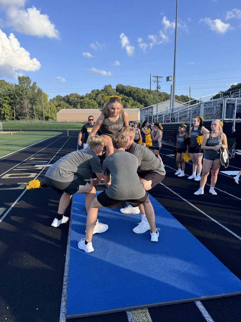 Cheerleaders preparing for stunt