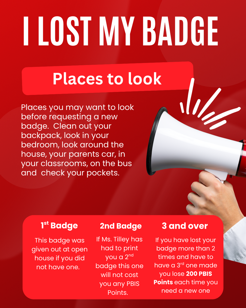 Graphic explaining the policy for missing badge.