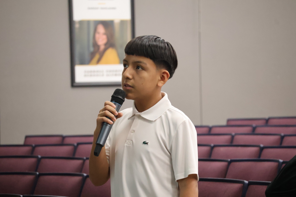 student giving presentation