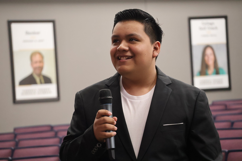 student giving presentation