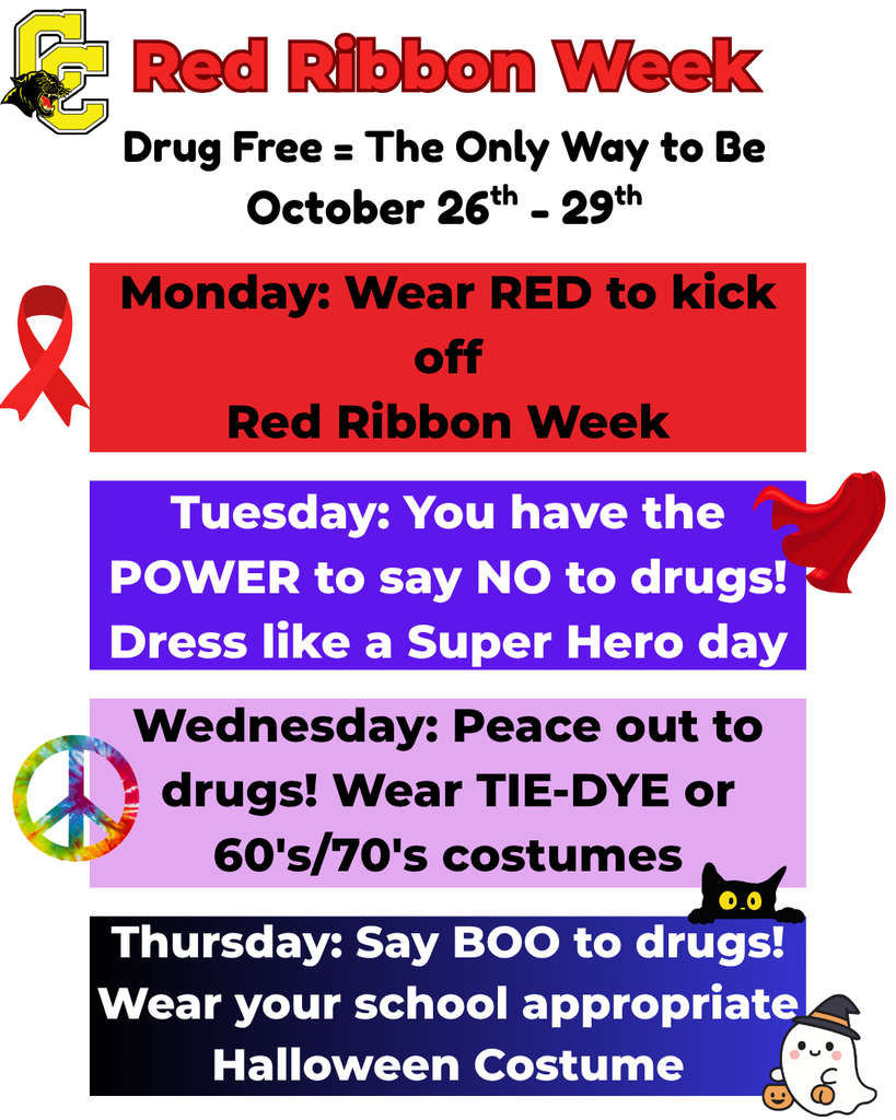 Red Ribbon Week. Drug Free = the Only way to Be October 26th through the 29th. 