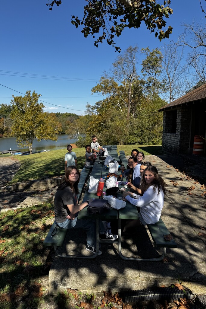 Photo from Orchestra Trip of students having lunch together