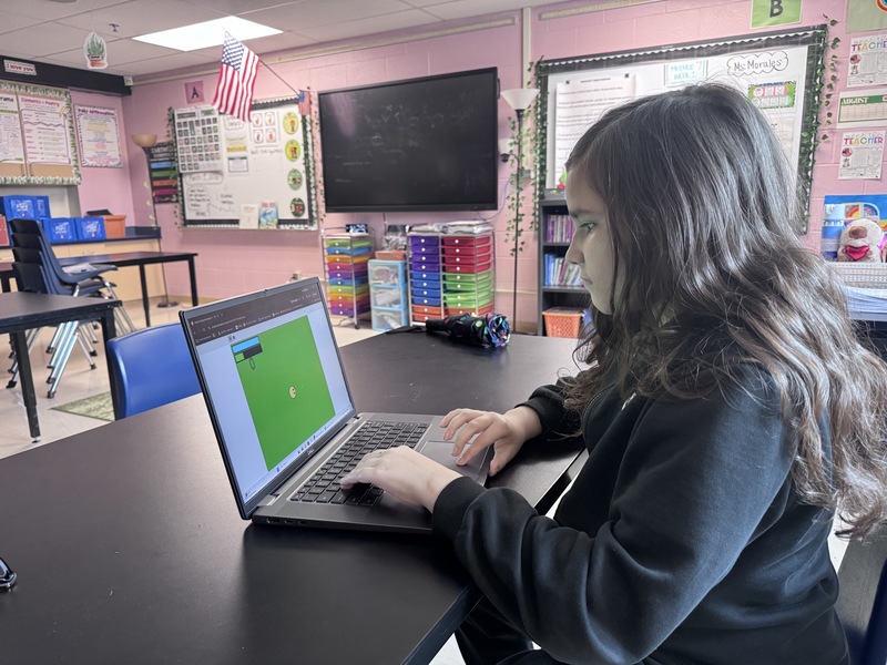 student playing game on computer