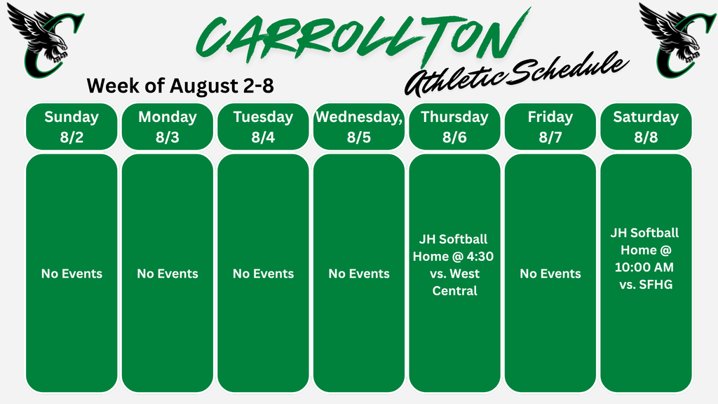 Athletic Schedule for Aug. 2-8
