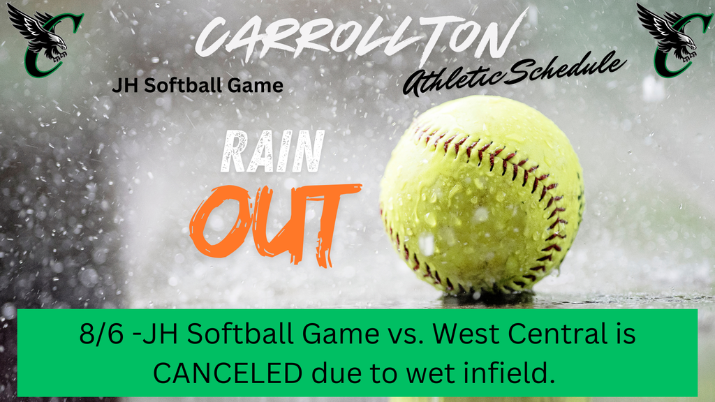 8/6 - This afternoon's JH Softball vs. West Central is canceled due to wet infield.