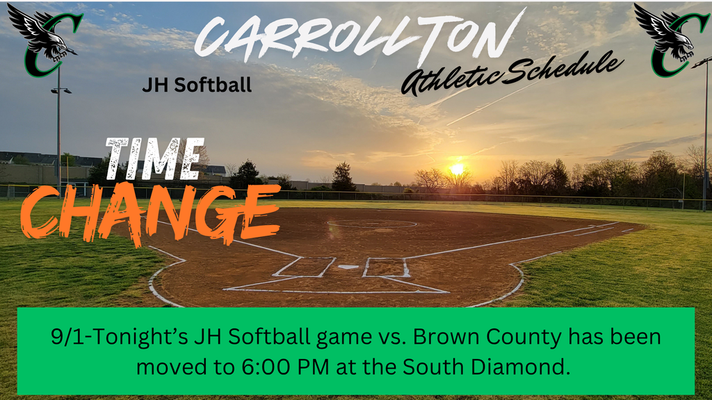 9/1 - Tonight's JH Softball game vs. Brown Country has been moved to 6:00 PM at the South Diamond.
