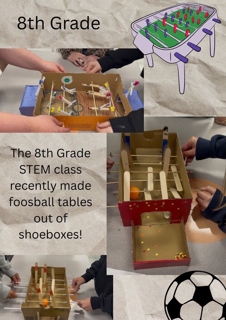 8th Grade STEM creating foosball tables.