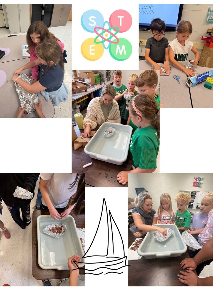Making aluminum foil boats.
