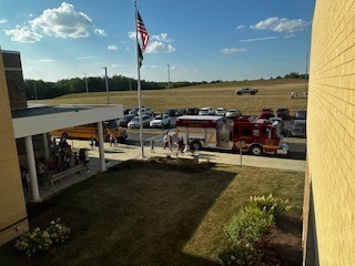 fire truck in front of the school