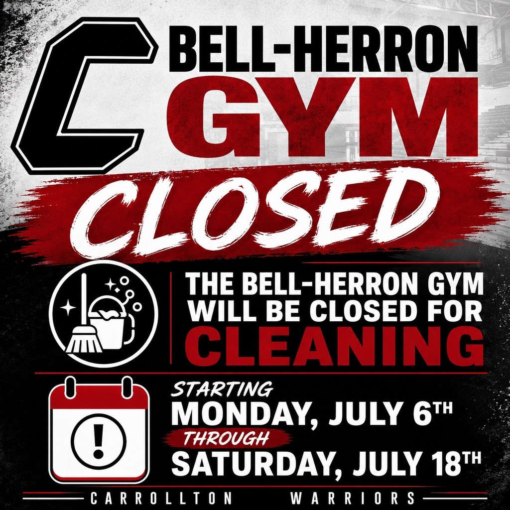 The Bell-Herron gym will be closed for cleaning starting today Monday, July 6th through Saturday, July 18th.