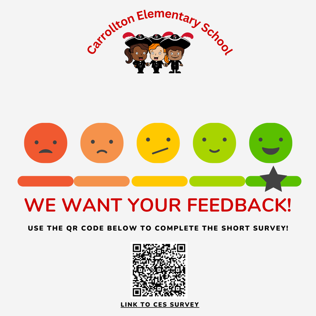 graphic with emoji faces that says "we want your feedback"