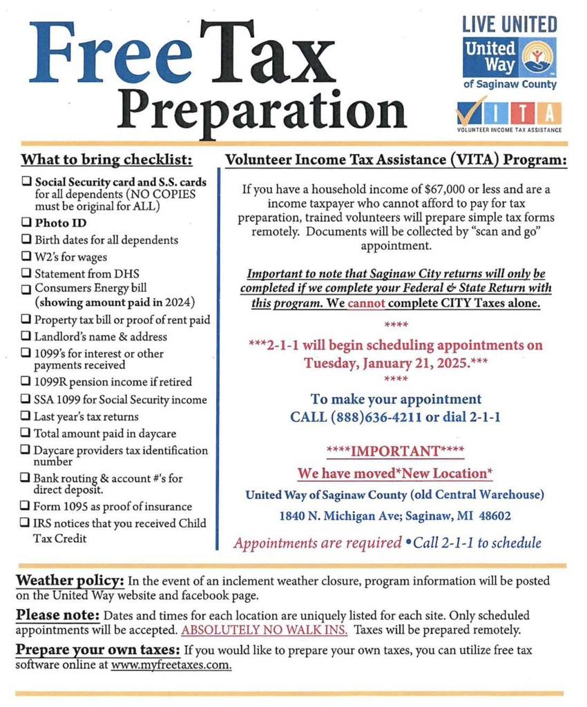 United Way VITA program flyer