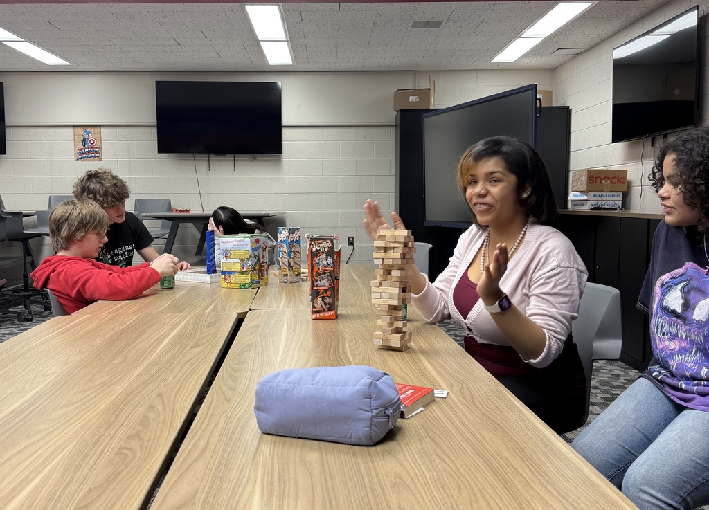 Two students had an exciting game of Jenga.