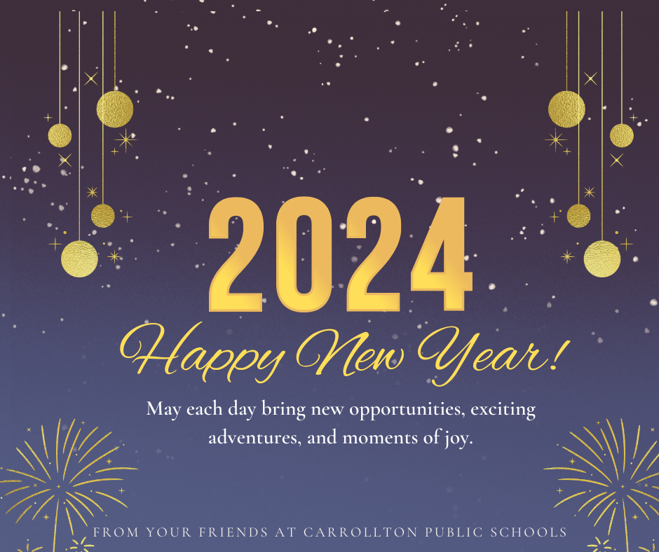 blue graphic that says "2024 Happy New Year"