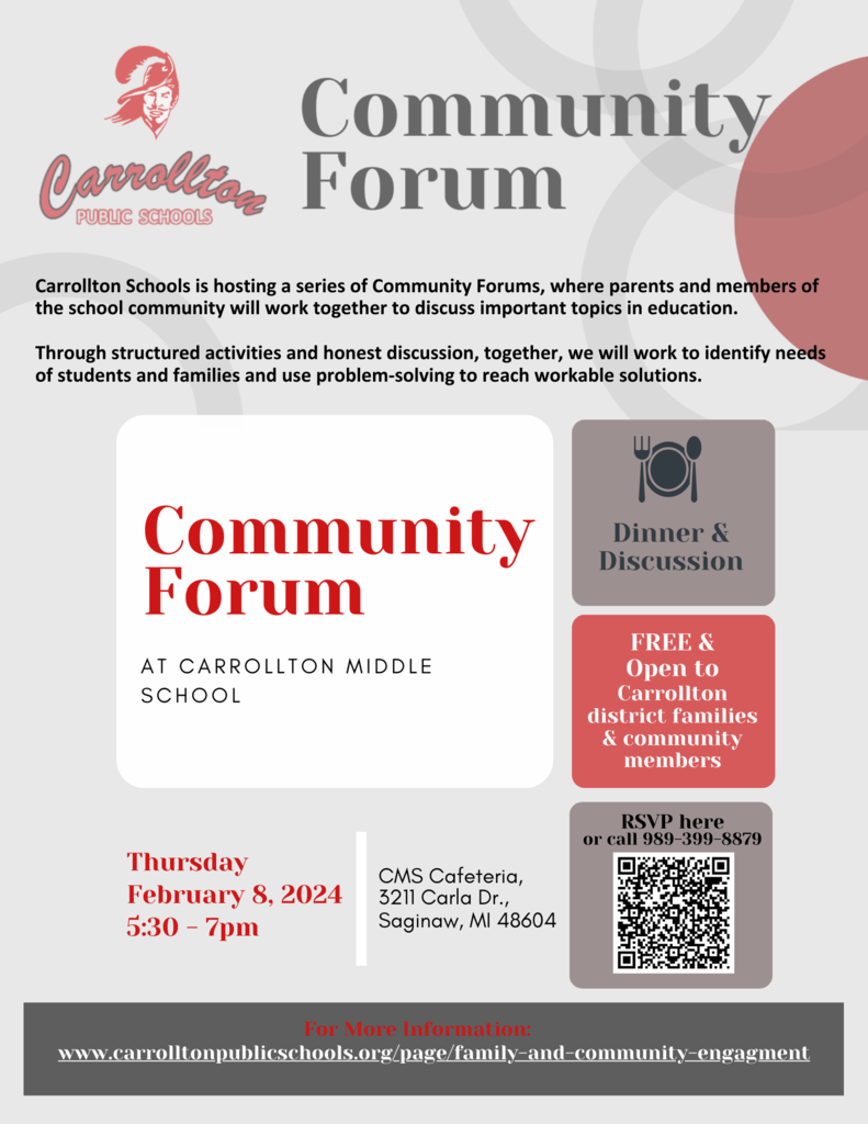 flier for Community Forum at Carrollton Public Schools on 2/8/24