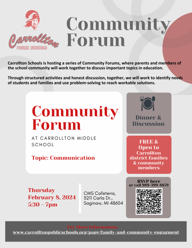 flier for Community Forum at Carrollton Public Schools on 2/8/24